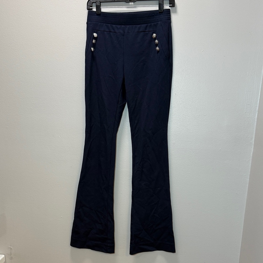 High Waisted Pants Navy Blue with Gold Button Accents - Stretchy - INC